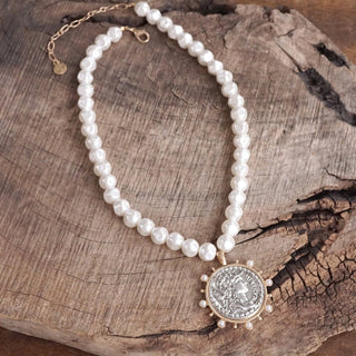 Boho Coin and Pearl Statement Necklace – Gold and Silver Tone-necklace-PennyLine inc-Stuffology - Where Vintage Meets Modern, A Boutique for Real Women in Crosbyton, TX