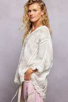 POL Clothing V-neck Short Sleeve Floral Embroidered Crochet Blouse Top-Crochet Top-Pol Clothing-Stuffology - Where Vintage Meets Modern, A Boutique for Real Women in Crosbyton, TX