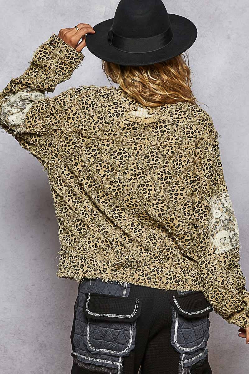 Long sleeve textured woven lace patchwork jacket-Pol Clothing-Stuffology - Where Vintage Meets Modern, A Boutique for Real Women in Crosbyton, TX