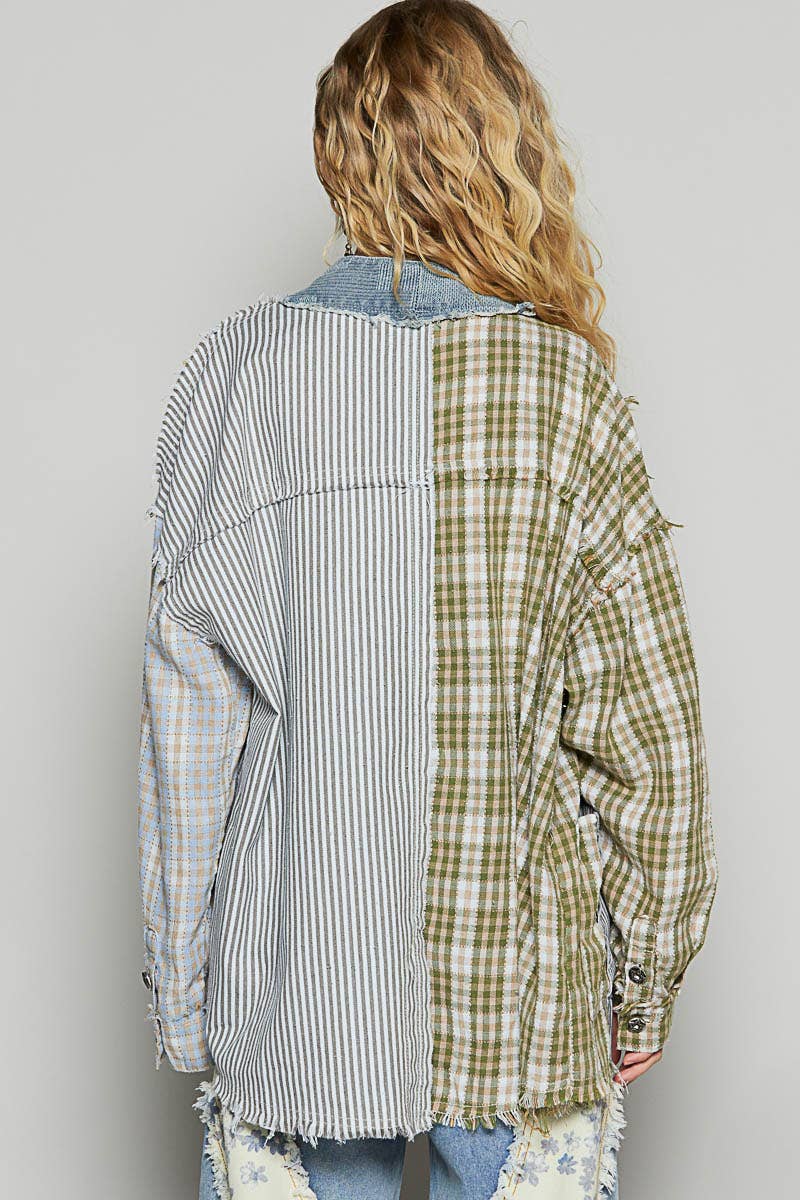 V-neck contrast printed woven cardigan top SALE-Pol Clothing-Stuffology - Where Vintage Meets Modern, A Boutique for Real Women in Crosbyton, TX