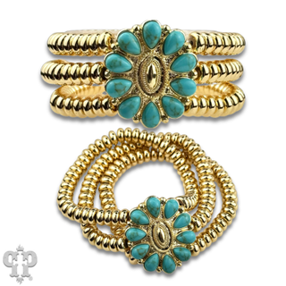 Turquoise concho bead bracelet-Bracelets-Pink Panache Brands-Stuffology - Where Vintage Meets Modern, A Boutique for Real Women in Crosbyton, TX