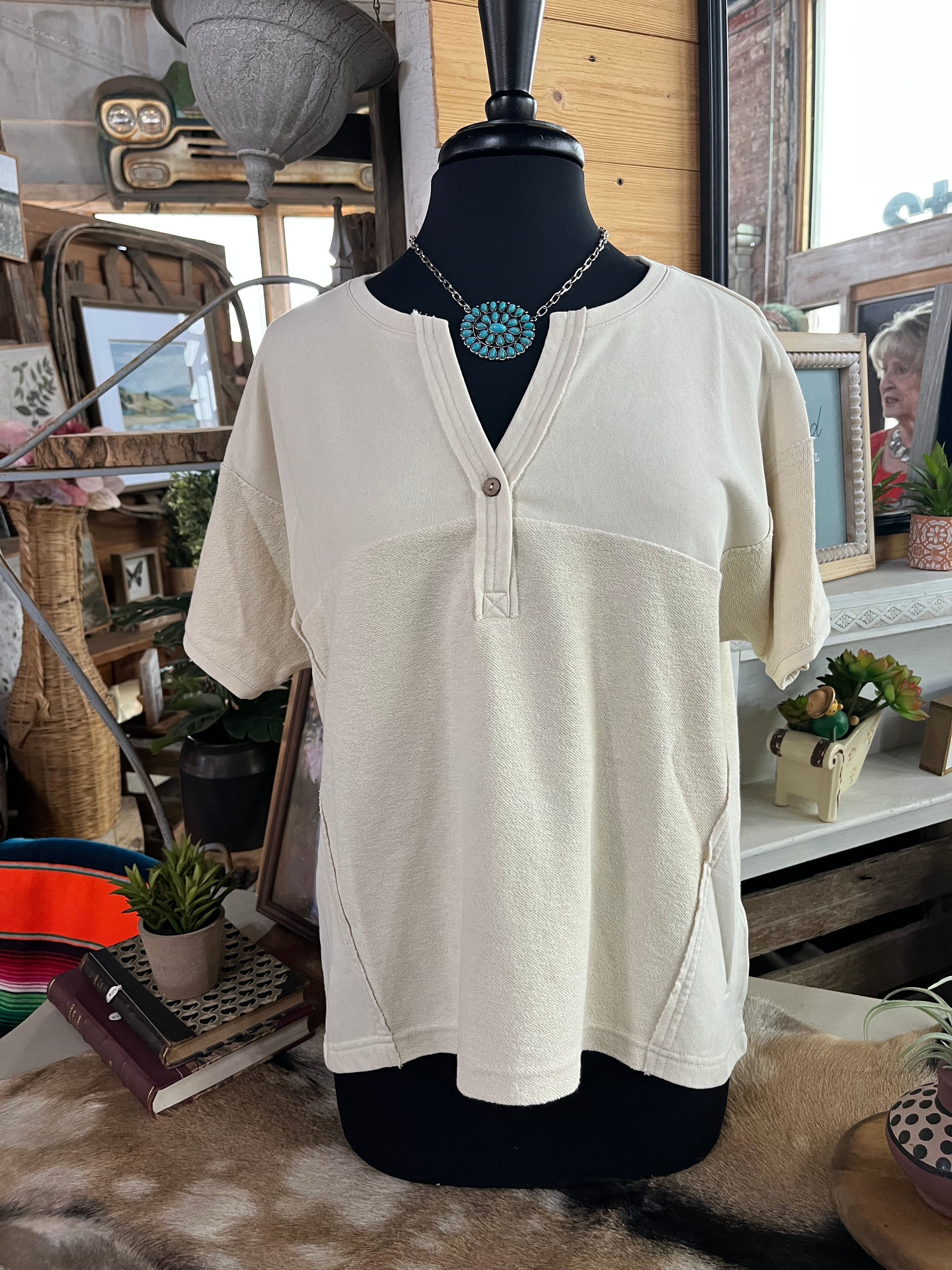 MINERAL WASHED TERRY KNIT TOP | Stuffology Boutique-Short Sleeves-Easel-Stuffology - Where Vintage Meets Modern, A Boutique for Real Women in Crosbyton, TX