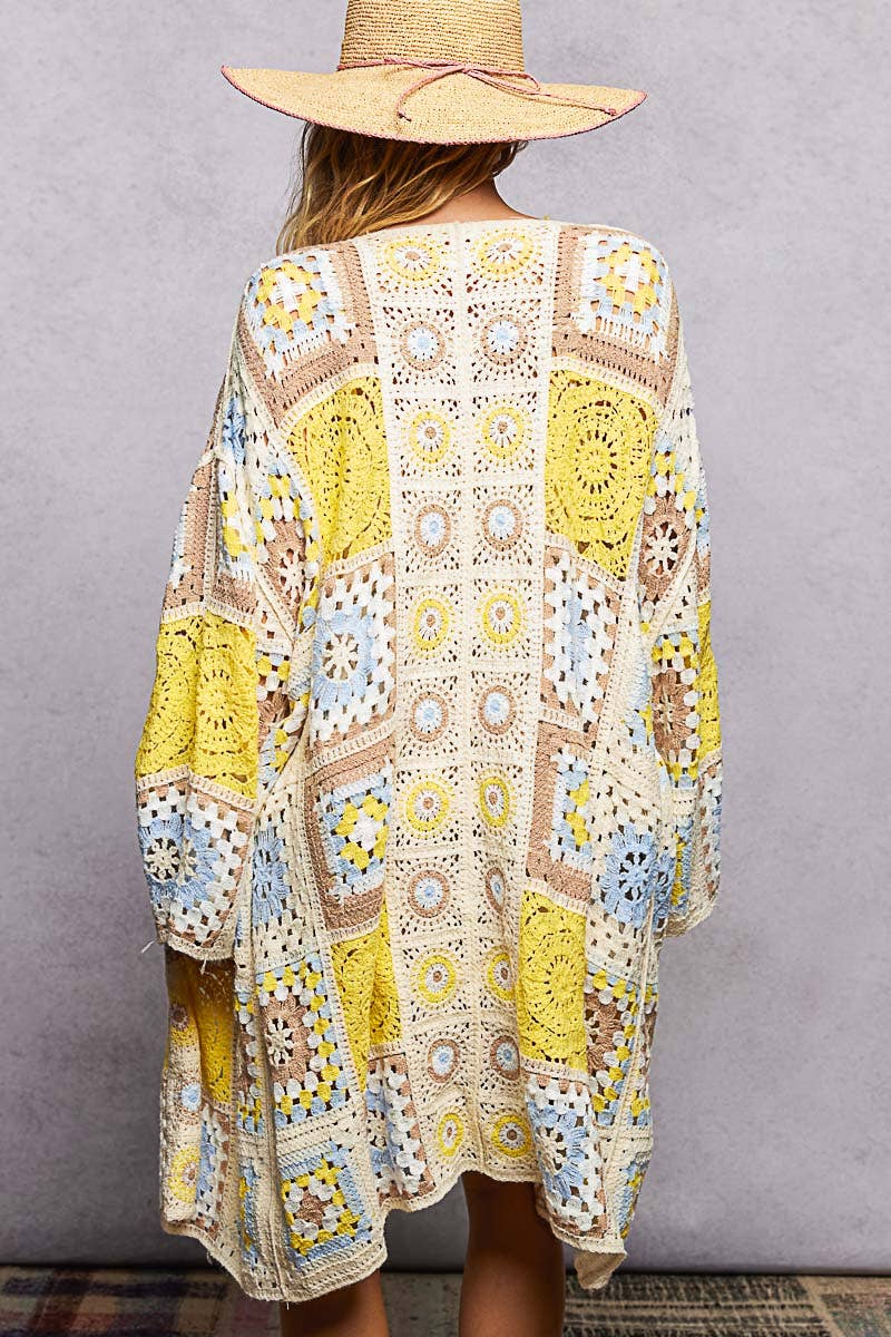 Long Sleeve Granny Square Crochet Open Cardigan-Pol Clothing-Stuffology - Where Vintage Meets Modern, A Boutique for Real Women in Crosbyton, TX