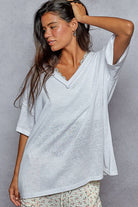 POL Clothing V-neck short sleeve stone washing knit top-Pol Clothing-Stuffology - Where Vintage Meets Modern, A Boutique for Real Women in Crosbyton, TX