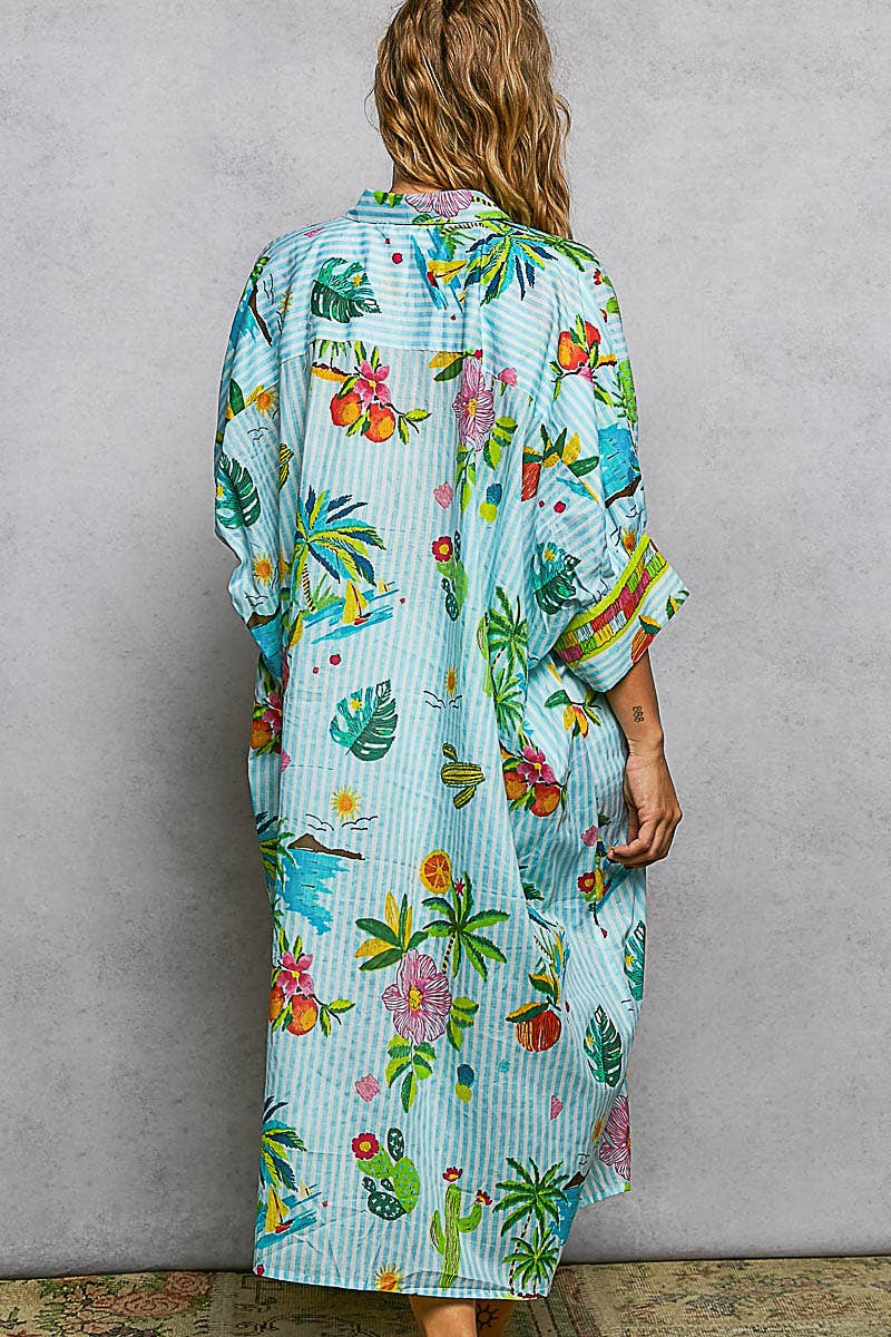 Short Sleeve Floral Printed Maxi Length Button Down Dress-Pol Clothing-Stuffology - Where Vintage Meets Modern, A Boutique for Real Women in Crosbyton, TX