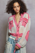 POL Clothing Open Knit Frayed Jacket-Jackets-Pol Clothing-Stuffology - Where Vintage Meets Modern, A Boutique for Real Women in Crosbyton, TX