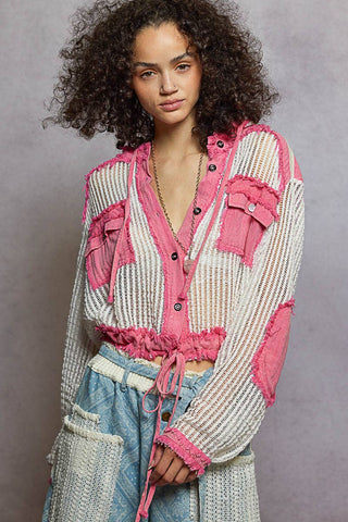 POL Clothing Open Knit Frayed Jacket-Jackets-Pol Clothing-Stuffology - Where Vintage Meets Modern, A Boutique for Real Women in Crosbyton, TX
