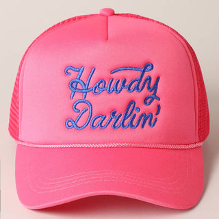 Howdy Darlin' Embroidered Mesh Back Trucker Cap-Hats-Fashion City-Stuffology - Where Vintage Meets Modern, A Boutique for Real Women in Crosbyton, TX