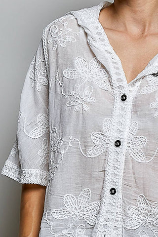 POL Clothing Lightweight Floral Crochet Hoodie Top-Crochet Top-Pol Clothing-Stuffology - Where Vintage Meets Modern, A Boutique for Real Women in Crosbyton, TX