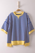 Blue Oversized Stripe Casual Knit Top-stripe top-VERY J-Stuffology - Where Vintage Meets Modern, A Boutique for Real Women in Crosbyton, TX
