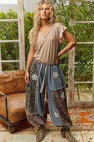 Crochet patch detail contrast patchwork printed woven pants-Pants-Pol Clothing-Stuffology - Where Vintage Meets Modern, A Boutique for Real Women in Crosbyton, TX