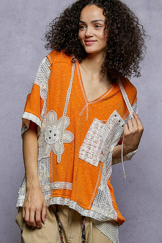 POL Clothing Orange Crochet Patch Hoodie Top-Hoodie-Pol Clothing-Stuffology - Where Vintage Meets Modern, A Boutique for Real Women in Crosbyton, TX