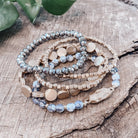 5 piece Boho Beaded Bracelets Stack Semi Precious Metal Glass Beads Golden nugget flat beads-Bracelets-PennyLine inc-Stuffology - Where Vintage Meets Modern, A Boutique for Real Women in Crosbyton, TX
