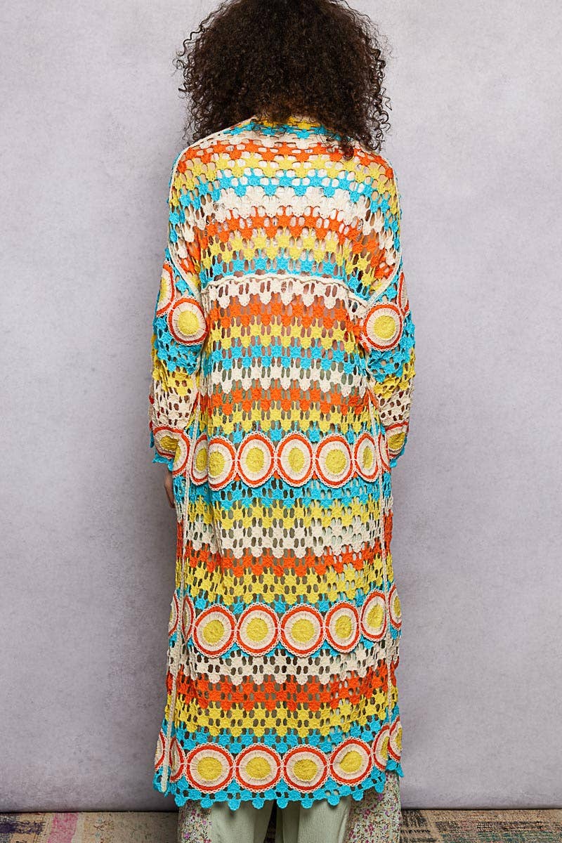 POL Clothing - Crochet Stripe Open-Knit Scalloped Long Sleeve Cardigan-Sweater Cardigan-Pol Clothing-Stuffology - Where Vintage Meets Modern, A Boutique for Real Women in Crosbyton, TX