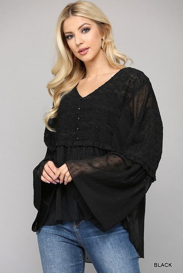 Boho Black Baby Doll Top / Stuffology Boutique-Tops-Gigio-Stuffology - Where Vintage Meets Modern, A Boutique for Real Women in Crosbyton, TX