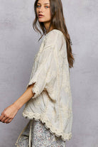 POL Clothing V-neck Short Sleeve Floral Embroidered Crochet Blouse Top-Crochet Top-Pol Clothing-Stuffology - Where Vintage Meets Modern, A Boutique for Real Women in Crosbyton, TX