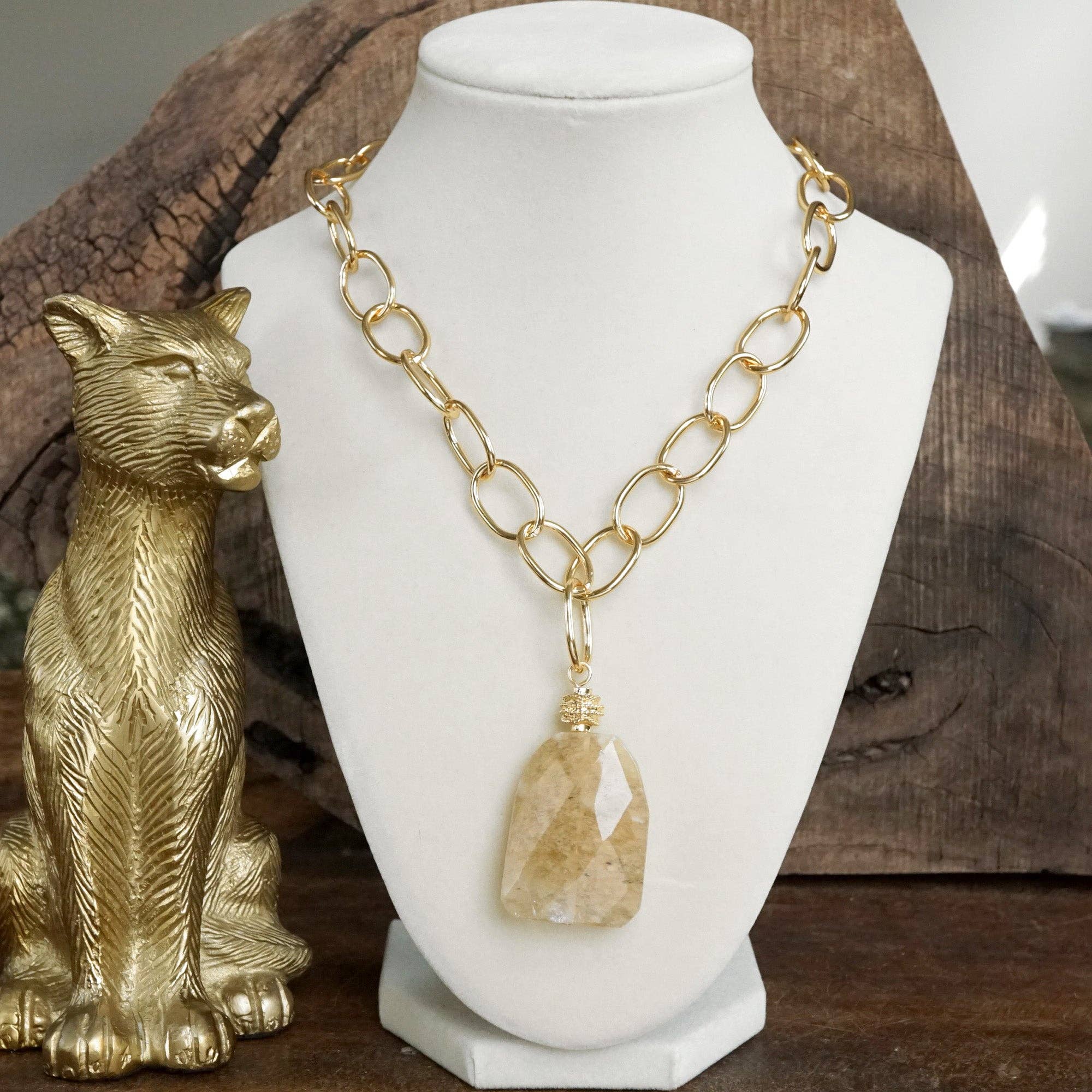 Statement Natural Stone Chain necklace-Necklaces-PennyLine inc-Stuffology - Where Vintage Meets Modern, A Boutique for Real Women in Crosbyton, TX