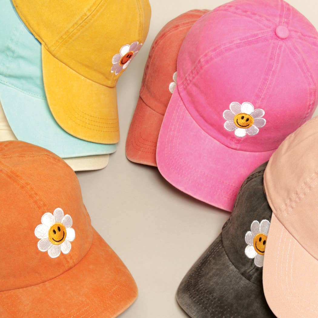 Happy Face Flower Embroidered Baseball Cap | Stuffology Boutique-Hats-Fashion City-Stuffology - Where Vintage Meets Modern, A Boutique for Real Women in Crosbyton, TX