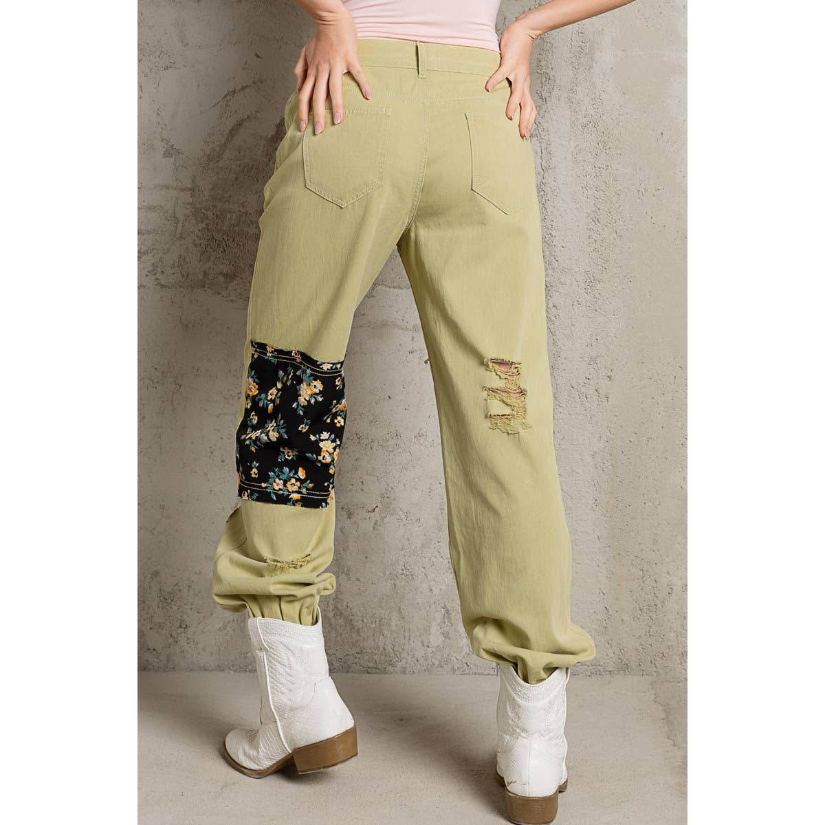 Embroidered Patchwork detail Jogger Pants/Stuffology Boutique-Pants-Pol Clothing-Stuffology - Where Vintage Meets Modern, A Boutique for Real Women in Crosbyton, TX