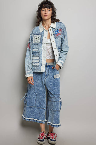 Americana Patchwork Denim Jacket-Denim Jacket-Pol Clothing-Stuffology - Where Vintage Meets Modern, A Boutique for Real Women in Crosbyton, TX