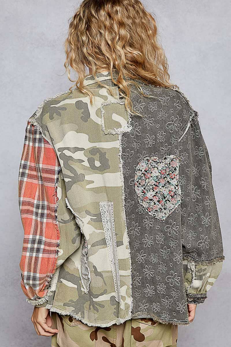 Oversized balloon sleeve camo pattern twill jacket-Jackets-Pol Clothing-Stuffology - Where Vintage Meets Modern, A Boutique for Real Women in Crosbyton, TX