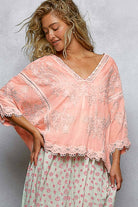 POL Clothing V-neck Short Sleeve Floral Embroidered Crochet Blouse Top-Crochet Top-Pol Clothing-Stuffology - Where Vintage Meets Modern, A Boutique for Real Women in Crosbyton, TX