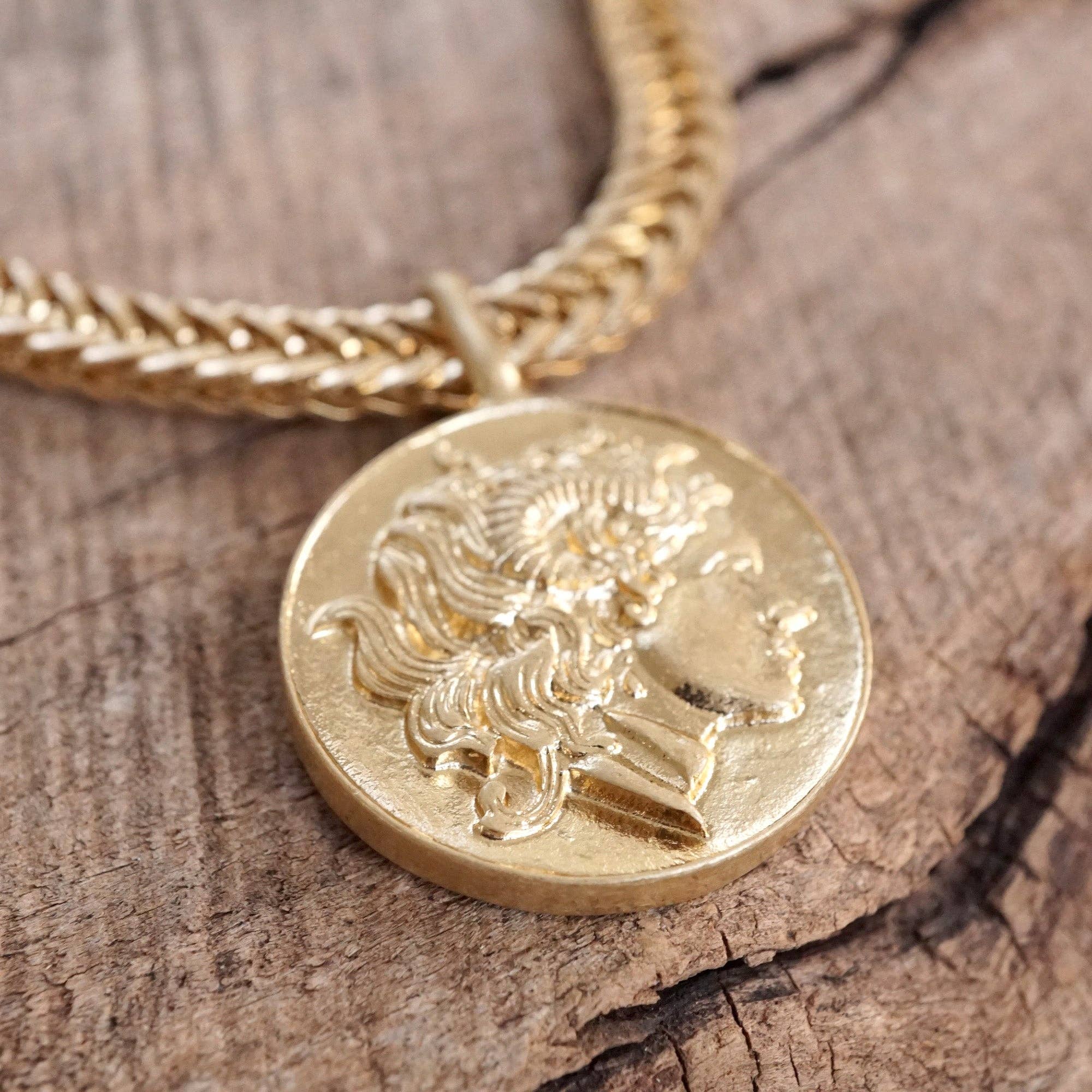 Coin Statement Chain Necklace in Worn Gold Tone-Necklaces-PennyLine inc-Stuffology - Where Vintage Meets Modern, A Boutique for Real Women in Crosbyton, TX