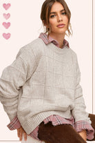 MCS3564-Loose Fit Windowpane Patterned Two Tone Sweater-La Miel-Stuffology - Where Vintage Meets Modern, A Boutique for Real Women in Crosbyton, TX