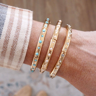Gold-Tone Eternity Stretch Bangle – Pearls, Turquoise, or Crystals-Bracelets-PennyLine inc-Stuffology - Where Vintage Meets Modern, A Boutique for Real Women in Crosbyton, TX