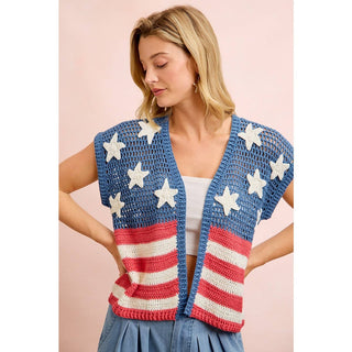 American Flag Short Sleeve Cardigan-Cardigan-BiBi-Stuffology - Where Vintage Meets Modern, A Boutique for Real Women in Crosbyton, TX