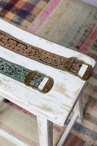 Brown Paisley Embroidered Boho Belt Metal Buckle-BELT-Pol Clothing-Stuffology - Where Vintage Meets Modern, A Boutique for Real Women in Crosbyton, TX