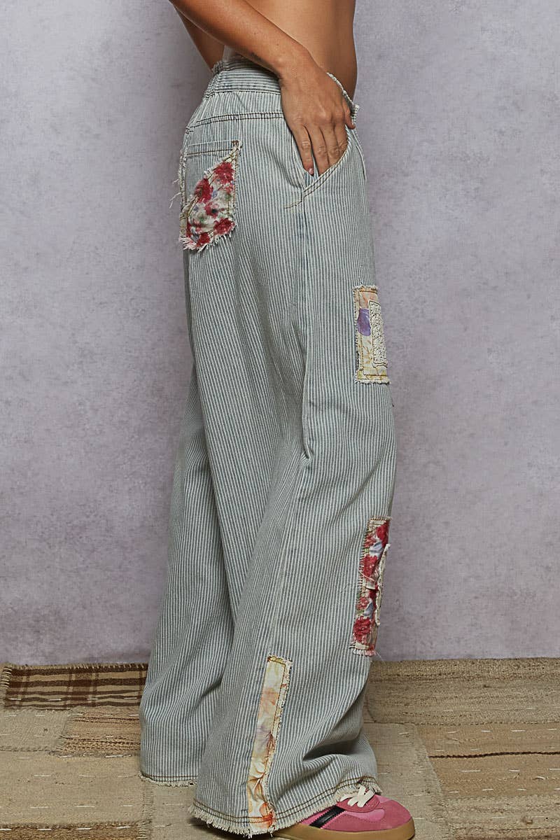POL Clothing Vintage Striped Patch Pants-Jeans-Pol Clothing-Stuffology - Where Vintage Meets Modern, A Boutique for Real Women in Crosbyton, TX