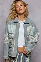 Long sleeve textured woven lace patchwork jacket-Pol Clothing-Stuffology - Where Vintage Meets Modern, A Boutique for Real Women in Crosbyton, TX