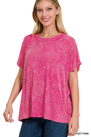 Acid Wash Short Sleeve Ribbed Top-Tees-Stuffology Boutique -Stuffology - Where Vintage Meets Modern, A Boutique for Real Women in Crosbyton, TX