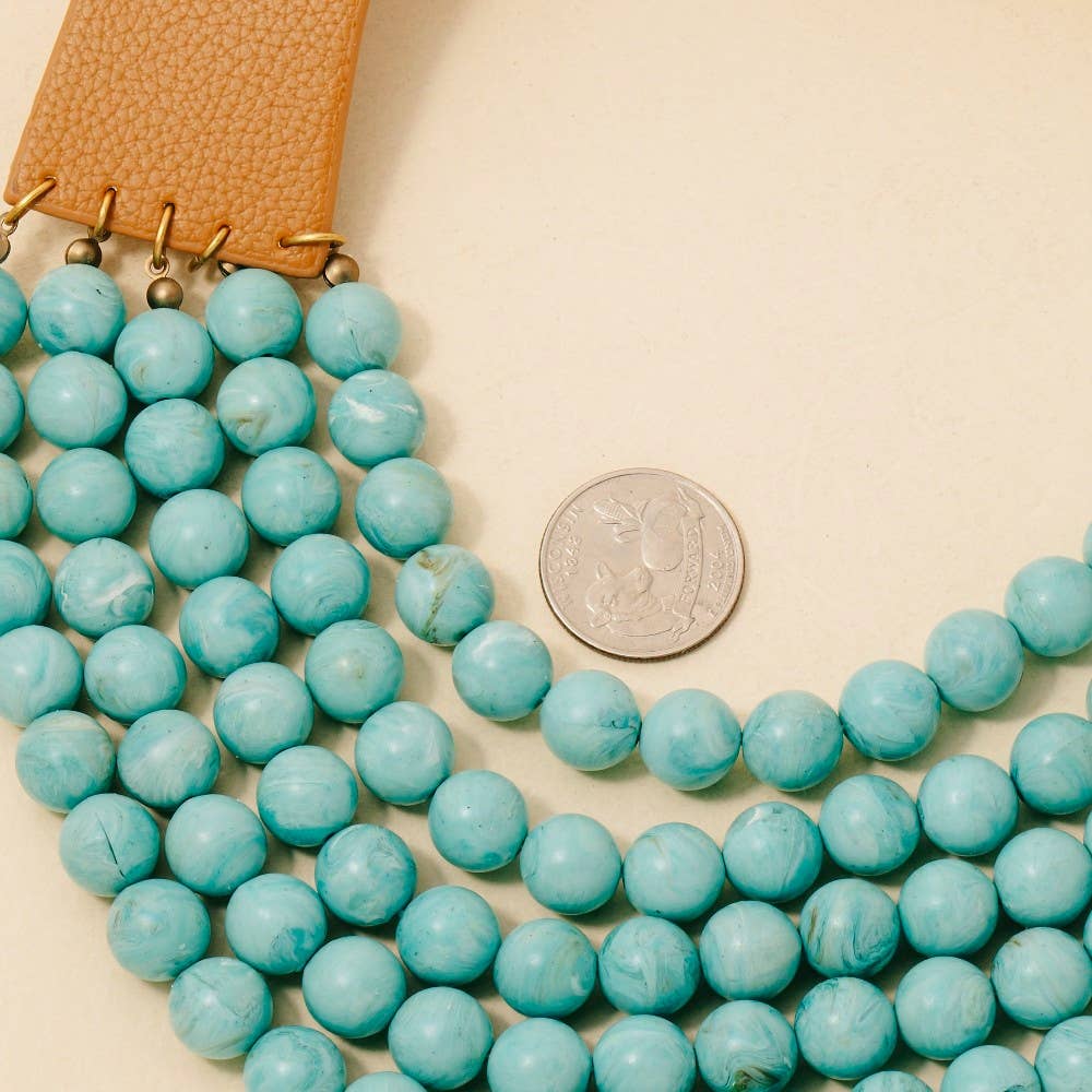 Turquoise Beads And Leather Statement Necklace-Anarchy Street-Stuffology - Where Vintage Meets Modern, A Boutique for Real Women in Crosbyton, TX