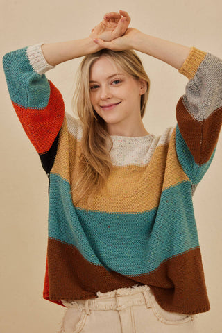 Multi Color Block Oversize Sweater-Sweaters-Mello.-Stuffology - Where Vintage Meets Modern, A Boutique for Real Women in Crosbyton, TX
