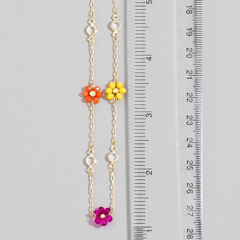 Faceted Beaded Flower Station Charms Beaded Necklace-The Looks by Fame Accessories-Stuffology - Where Vintage Meets Modern, A Boutique for Real Women in Crosbyton, TX