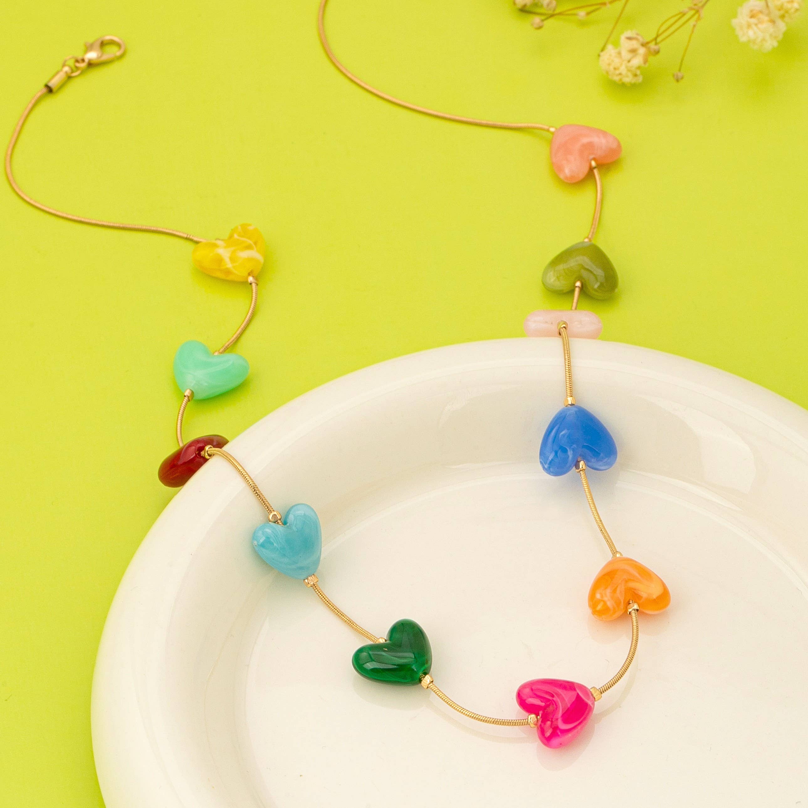 Multicolor Resin Beaded Heart Station Necklace | 80N92985-Necklaces-JOSSLYN by wall to wall-Stuffology - Where Vintage Meets Modern, A Boutique for Real Women in Crosbyton, TX