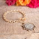 Cross Coin Chain Bracelet Toggle Closure Silver or Gold Tone-Bracelets-PennyLine inc-Stuffology - Where Vintage Meets Modern, A Boutique for Real Women in Crosbyton, TX