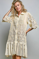 Boho Lace Panel Tassel Tie Detail Eyelet Shirt Dress-Dresses-Pol Clothing-Stuffology - Where Vintage Meets Modern, A Boutique for Real Women in Crosbyton, TX