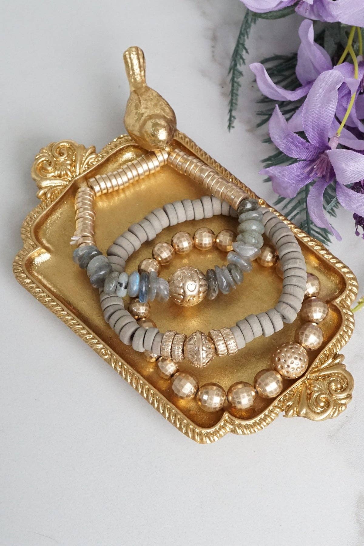 Boho Beads Bracelets set of 3 piece with Semi Precious Labra-Bracelets-PennyLine inc-Stuffology - Where Vintage Meets Modern, A Boutique for Real Women in Crosbyton, TX