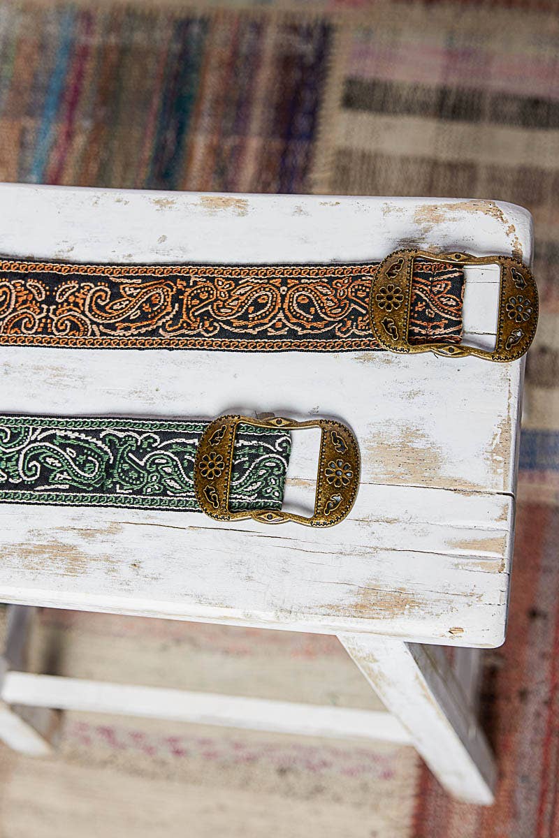 Brown Paisley Embroidered Boho Belt Metal Buckle-BELT-Pol Clothing-Stuffology - Where Vintage Meets Modern, A Boutique for Real Women in Crosbyton, TX