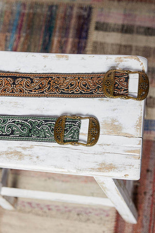 Brown Paisley Embroidered Boho Belt Metal Buckle-BELT-Pol Clothing-Stuffology - Where Vintage Meets Modern, A Boutique for Real Women in Crosbyton, TX