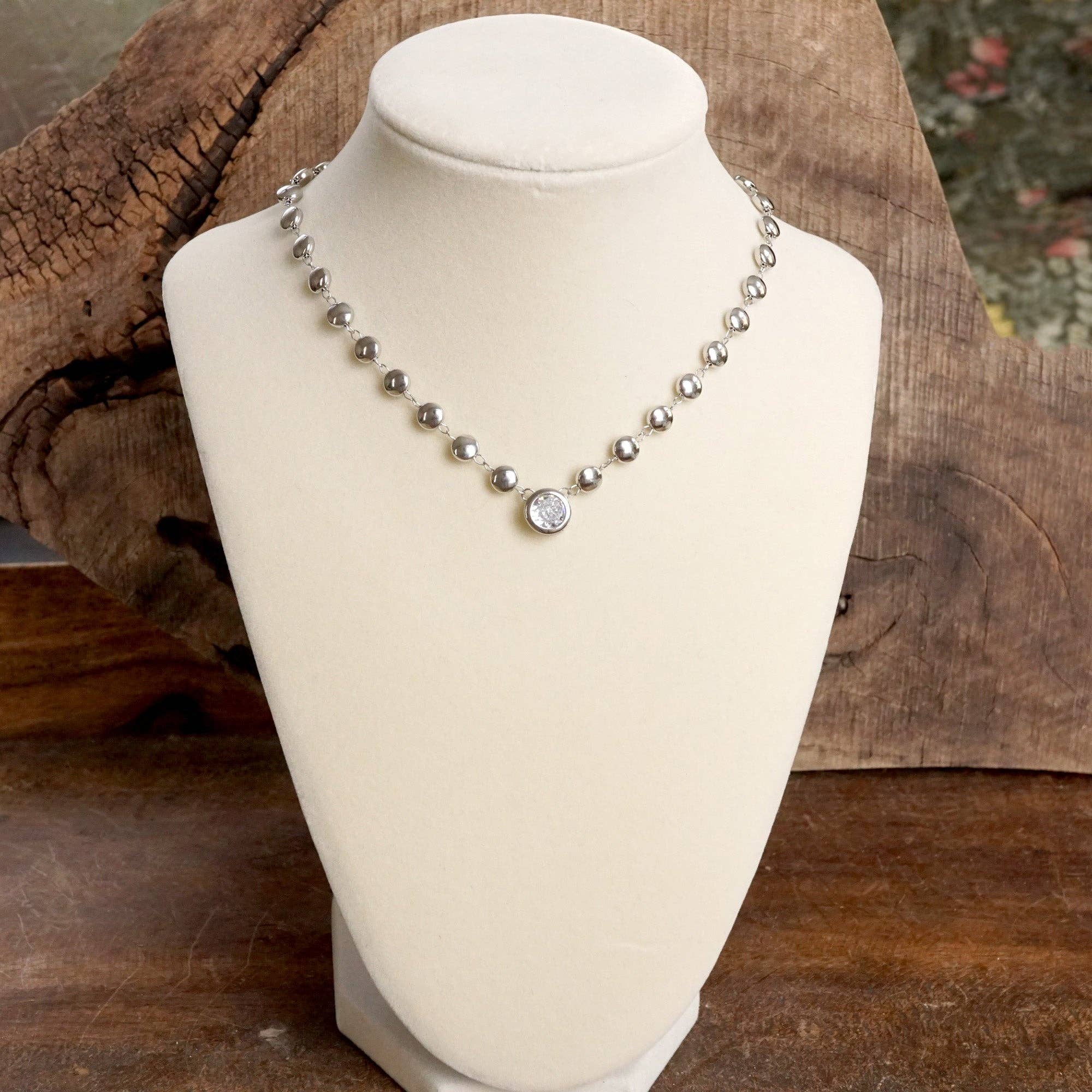 Clear Crystal Bezel Pendant Dot Chain Neckline Necklace-Necklaces-PennyLine inc-Stuffology - Where Vintage Meets Modern, A Boutique for Real Women in Crosbyton, TX