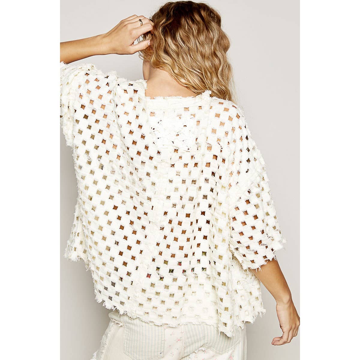 POL Clothing Short Sleeve Open Knitted Woven Open Cardigan-Shirt / Jacket-Pol Clothing-Stuffology - Where Vintage Meets Modern, A Boutique for Real Women in Crosbyton, TX