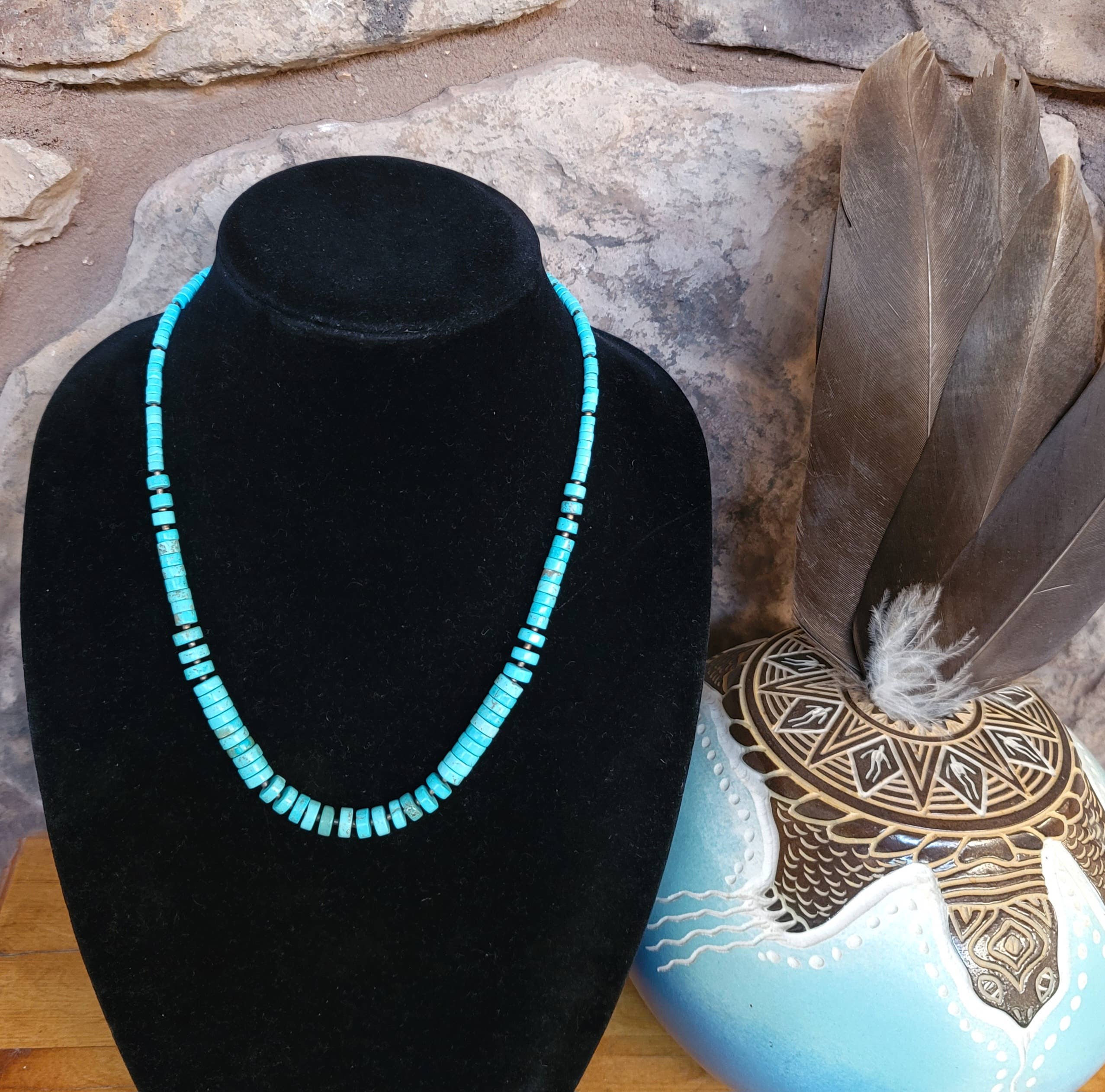 Turquoise Heishi graduated necklace with Seashell Heishi-Horse Spirit Studio-Stuffology - Where Vintage Meets Modern, A Boutique for Real Women in Crosbyton, TX