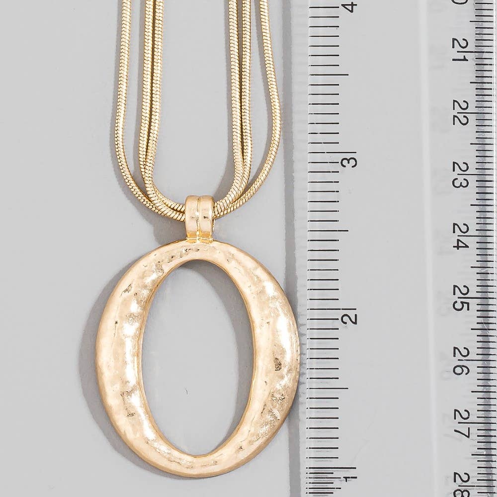 Matte Hammered Gold Oval Pendant Layered Chains Necklace-The Looks by Fame Accessories-Stuffology - Where Vintage Meets Modern, A Boutique for Real Women in Crosbyton, TX