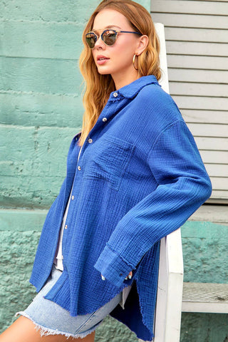 Crinkled Gauze Button Down Shirt-La Miel-Stuffology - Where Vintage Meets Modern, A Boutique for Real Women in Crosbyton, TX