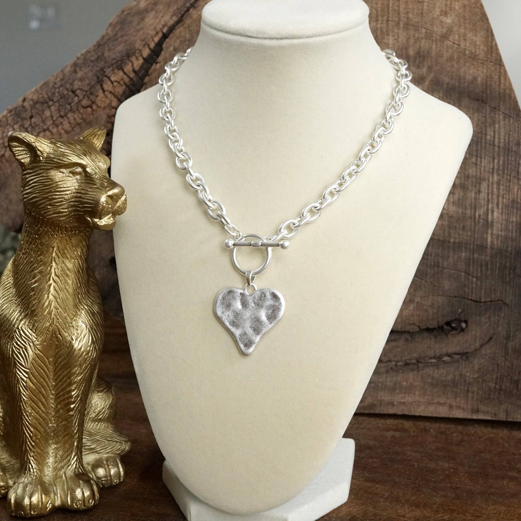 Boho Hammered Heart Front Toggle Necklace – Rustic Gold or Silver-Necklaces-PennyLine inc-Stuffology - Where Vintage Meets Modern, A Boutique for Real Women in Crosbyton, TX