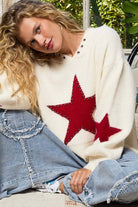Balloon sleeve star pattern stud detail mohair sweater top-Hoodie-Pol Clothing-Stuffology - Where Vintage Meets Modern, A Boutique for Real Women in Crosbyton, TX